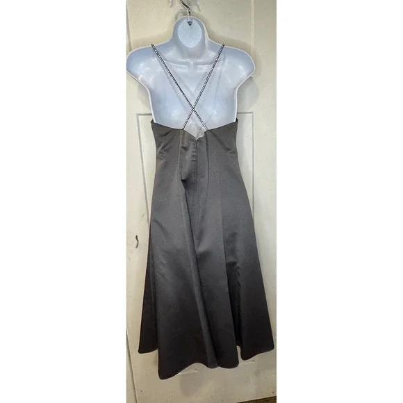 Alfred Angelo Charcoal Satin Embellished rhinestone Strap Dress Size 4 - Picture 8 of 11